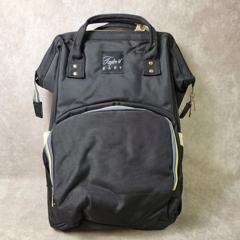 Taylor'd Baby Diaper Bag Backpack Black Tan Multi-Pocket Travel Bag